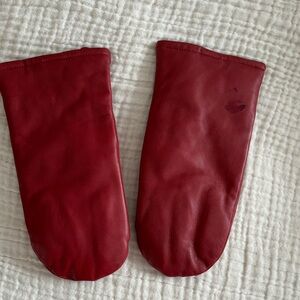 Danier Fleece Lined Red Leather Mittens